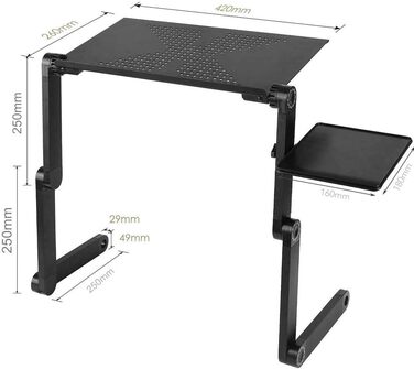 Стіл для ноутбука в ліжко, комп'ютерний стіл, лапдеск, складний стіл для ліжка, регульований кут 360°, знімний, портативний, для книг (чорний)