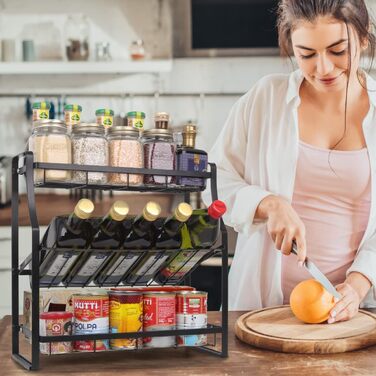 Spice Rack - 3 Tier Countertop Kitchen Organizer Storage Rack Spice Storage Basket, Workbench Storage Basket, Black.