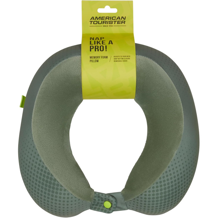 Подушка для шиї American Tourister з Memory Foam, ергономічна та комфортна для подорожей (літак, авто, поїзд), 30 см, чорний/сірий (оливковий/лайм)