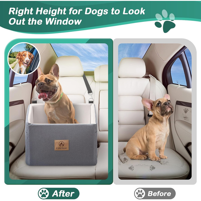 Автокрісло для собак, сіре, велике/маленьке, з підняттям та кишенями для зберігання. Підходить для собак до 25 кг або 2 цуценят. Знімне та пральне.