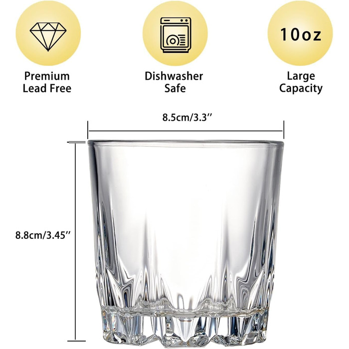 Набір склянок для віскі GLASKEY 4 шт., 350 мл, без свинцю, кришталь, для рому, коктейлів, скотчу, джина, коньяку, води, можна мити в посудомийній машині