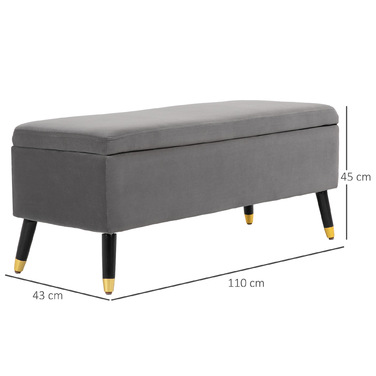 HOMCOM Bench with Cushion and Storage, Trunk Bench made of Metal and Rubber Wood, Coal Grey, 110 x 43 x 45 cm for Entryway and Living Room