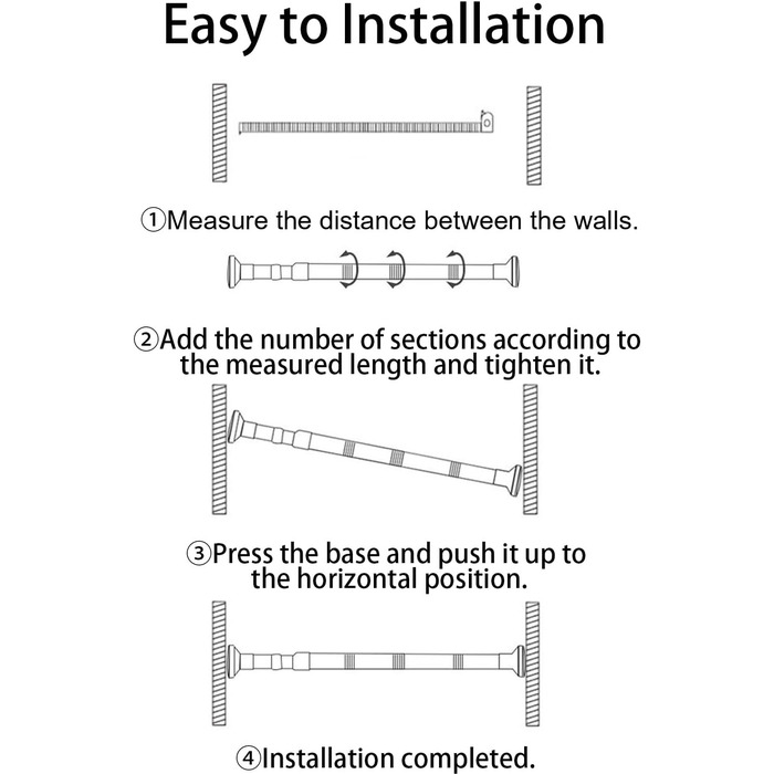Телескопічна штанга для карнизів 60-130 см, висувна, з нержавіючої сталі, для штори, шафи, ванної кімнати, вікна або дверей (48-200 см, білий)