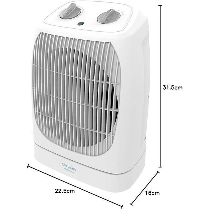 Теплая повітряна завіса (обігрівач) Cecotec ReadyWarm 2070 Max Force, 2000 Вт, 3 режими роботи (охолодження/тепло/жар), з осциляцією та автоматичним вимкненням, білий