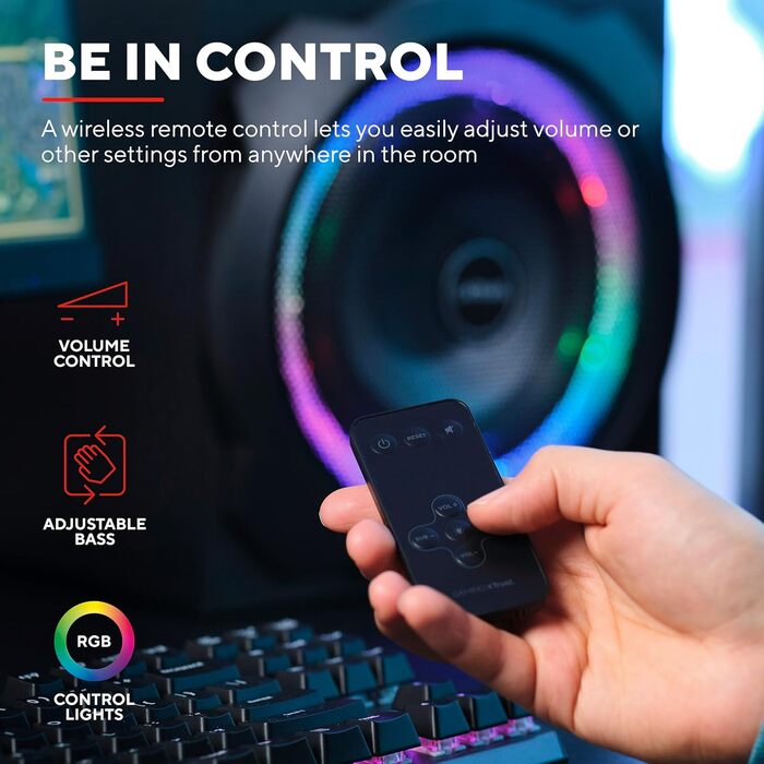 Trust Gaming GXT 38 Акустична система 2.1 з сабвуфером (RGB) - 120 Вт (для смартфона/ПК/планшета, чорний/червоний)