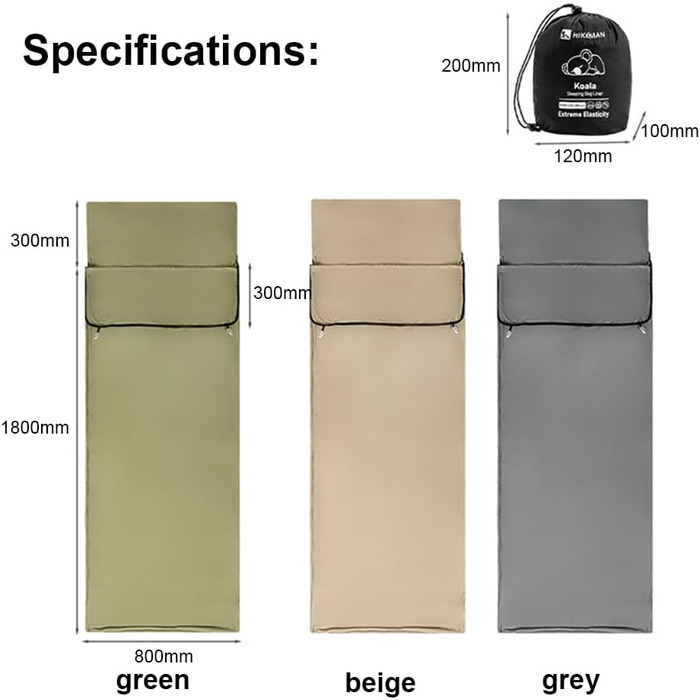 YIWEOG Sleeping Bag Liner, Lightweight, Highly Elastic, for Outdoor Camping, Travel, Hotels