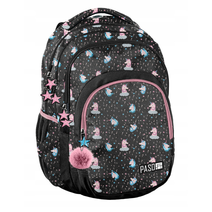 Багатовідсінковий шкільний рюкзак Paso (чорний, рожевий, багатоколірний), 18 л