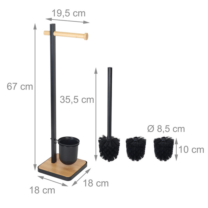 Relaxdays Bamboo Toilet Set - Black 2in1
