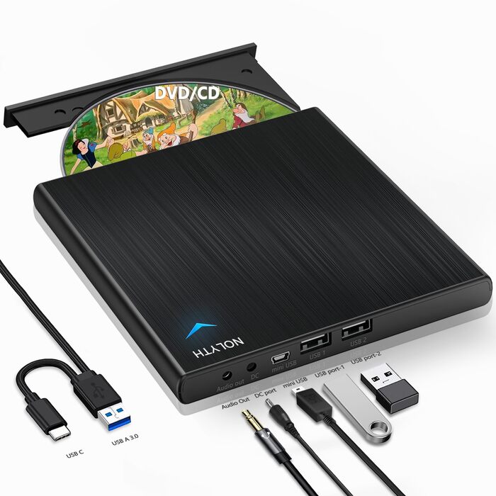 Зовнішній CD/DVD привід для ноутбука USB-C та USB: портативний DVD-плеєр та записувач для Mac, MacBook, Windows