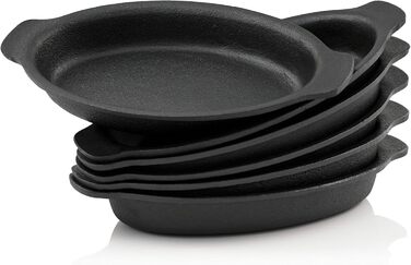 BBQ-Toro Cast Iron Serving Skillet Set (6-Pack) | 22.5 x 13 cm - oval | Pre-seasoned | Cast Iron Grill Pans, Skillets, Serving Pan, Grill Pan, Cast Pan
