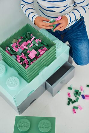 LEGO коробка для зберігання, 4 кнопки, штабельована, 5,7 л, пісочно-зелена