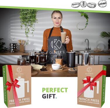 Френч-прес Oliver's Kitchen® 1 літр з термоізоляцією - для автентичного смаку кави. Машина для приготування кави, термоізольована, практична