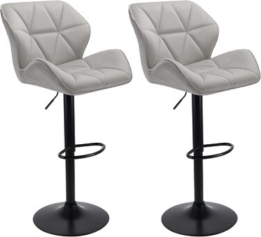 WangPangzi Adjustable Bar Stools 2-Pack with Backrest - Padded Faux Leather Kitchen & Counter Height Stools with Footrest - for Home, Kitchen, Hotel, Bar (Black & Light Gray Velvet)