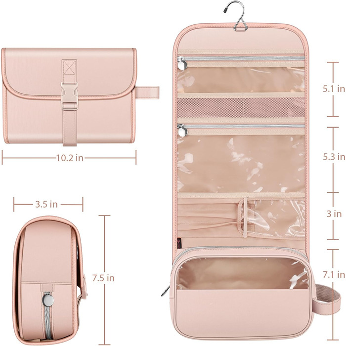 Fintie Косметичка-органайзер для подорожей, водонепроникна, велика, рожева