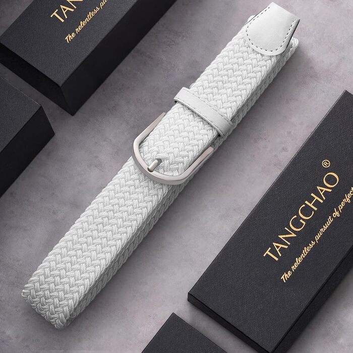 Жіночий/Чоловічий тканинний ремінь Tangchao з плетіння, еластичний, 3.3 см, довжина 90-135 см, білий