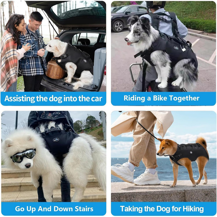 Сумка-переноска для собак великих порід Wakytu: переноска-рюкзак для собак з проблемами суглобів, травмами, літніх собак. Максимальна вага 30-40 кг, чорна, 4XL