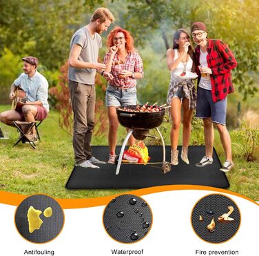 Вогнестійкий килимок для гриля, складаний, захист від нагріву, 39x60 дюймів (100x152 см), чорний