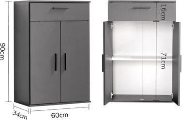 Multi-purpose cabinet 60cm wide with drawers 'The Practical', small office cabinet or filing cabinet, also as a shoe cabinet or storage cabinet in 60x90x34 cm (W/H/D) in White (Height 90CM, Anthracite Black)