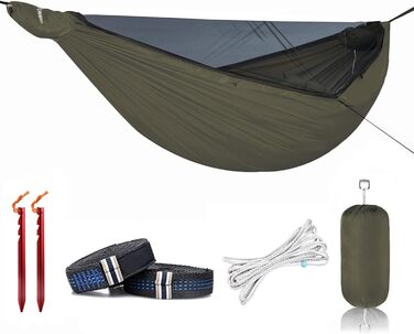 Onewind Premium 11' Camping Zippered Hammock, Single Portable Hammock with Mosquito Net and Tree Straps for Travel, Camping, Backpacking, and Hiking...