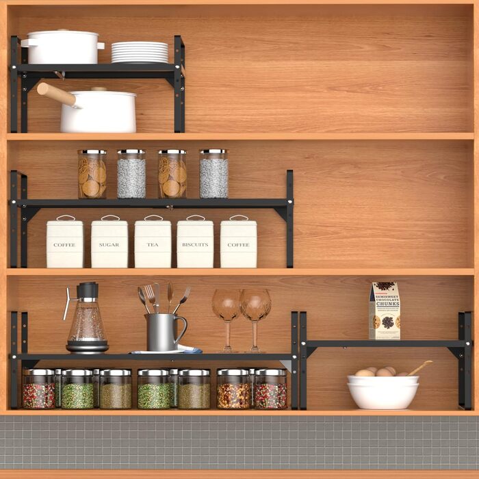 iPEGTOP Pull-Out Shelf, 2 Pack, Heavy-Duty Steel, Adjustable Height, for Home, Office, Pantry, Kitchen, Countertop, Size L, Black