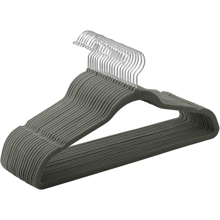 Плечики SONGMICS для одягу, 20 шт., велюрові, для сорочок, жакетів, костюмів, 41.5 см, обертовий гачок, сірий