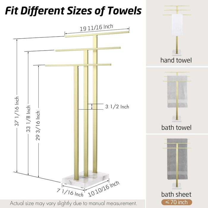 Підставка для рушників KES, 3 стійки, з нержавіючої сталі SUS304, золотиста, BTH217S3-2
