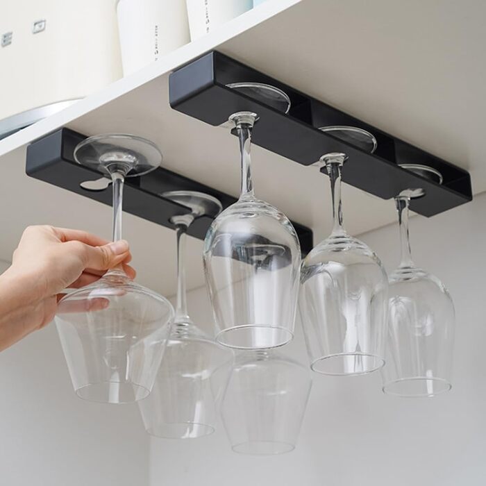 Тримачі для келихів вина Anicy (2 шт.) - підвісні, настінні, для кухні, бару, ресторану (чорний)