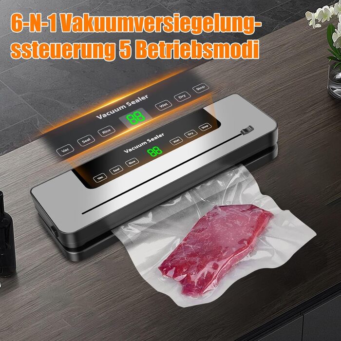 Вакуумний пакувальник KSWIOWN з 30 пакетами, 6 режимів, автоматичне закриття, ріжучий пристрій, шланг (65 KPA)