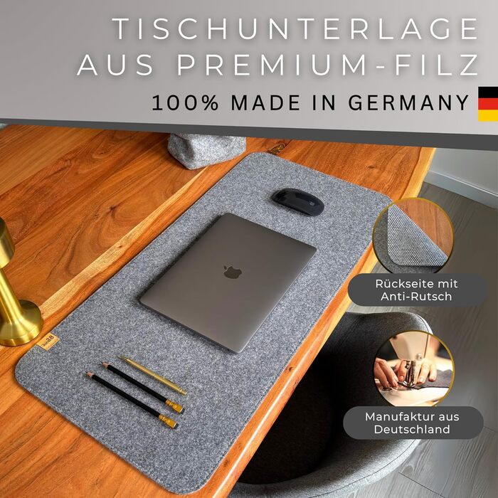 Підкладка на стіл Kontor28® з фетру 80x37.5 см, сіра (urbangrau), виготовлено в Німеччині - захист від ковзання, миється, з переробленого PET
