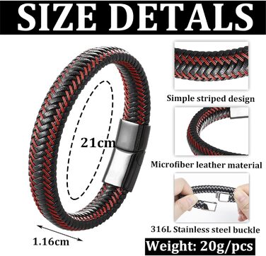 Чоловічий шкіряний браслет Armand, 21 см. Чорний, зелений, червоний, білий. Шкіряний браслет для чоловіків Armand, подарунок на День батька, аксесуар для чоловіків, подарунок для тата (C2)