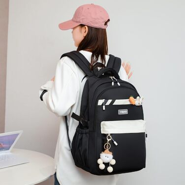 Шкільний рюкзак для дівчинки-підлітка 2025, рюкзак для школи/гімназії, рюкзак Kawaii для старшої школи з відділенням для 15.6' ноутбука, повсякденна шкільна сумка для подорожей, 22L, чорний