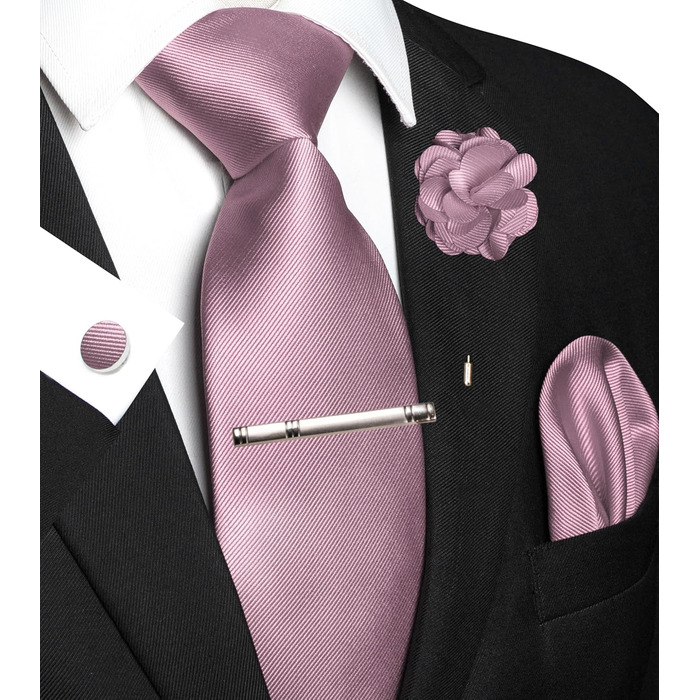 Подарунковий набір краватки JEMYGINS з твіду (темно-рожеве золото) для вечірок, бізнесу та весілля. Включає краватку, нагрудну хустинку, краваттятову шпильку та запонки.