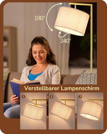 Стійка лампа EDISHINE для вітальні 160 см, аркова лампа сучасного дизайну з регульованим бежевим абажуром з льону, LED E27 лампочка в комплекті, настільна лампа для спальні, дитячої кімнати (Золота)