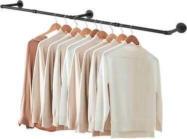 Yawinhe Industrial Pipe Clothes Rails, 180cm Clothes Rack for Wall, Space-Saving Wall Shelf Kitchen Shelf with 3 Bases, for Business, Black, 1-Pack, YMG004
