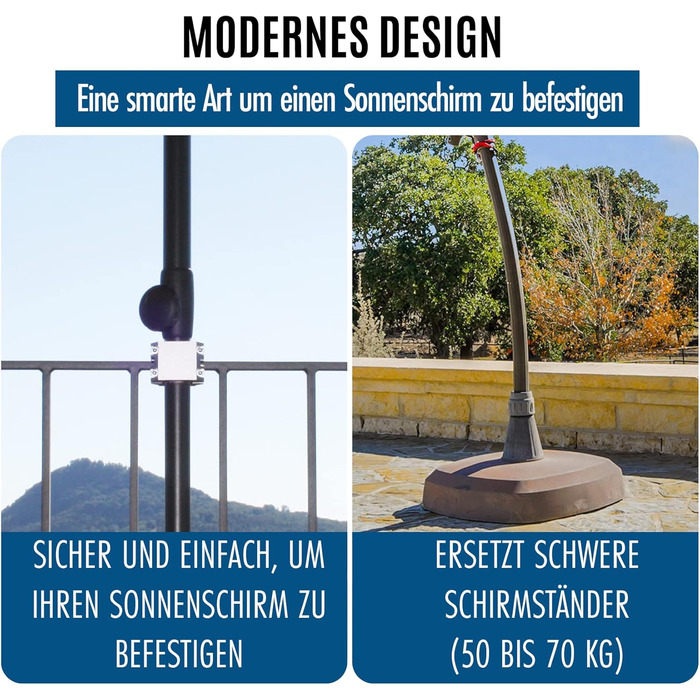 KD-TECH Stable Parasol Holder - Parasol Stand for Balcony Square Railings - Secure Parasol Attachment Without Drilling