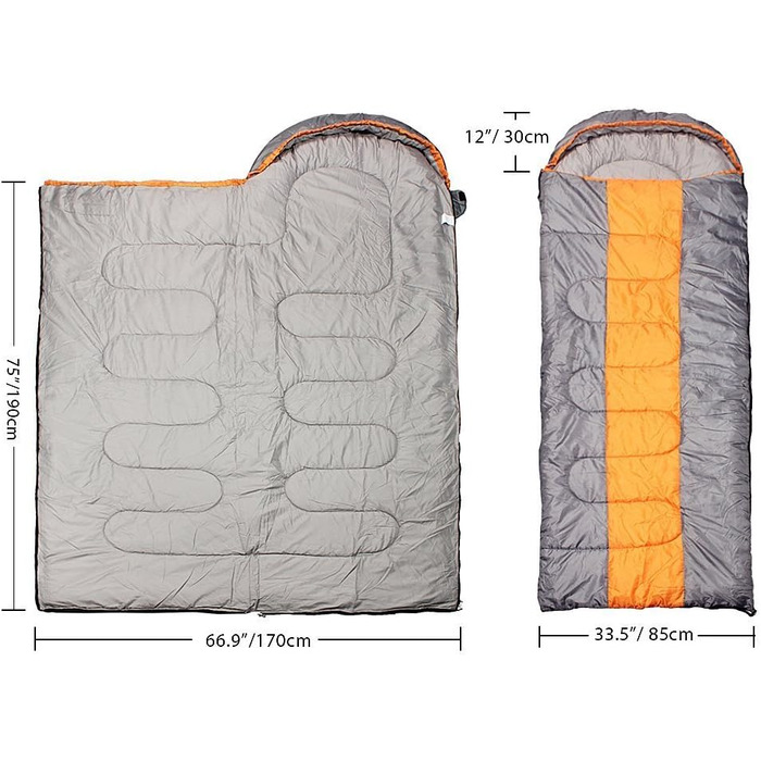 Спальний мішок для кемпінгу, 3 сезони, з капюшоном, для дорослих, зимовий, для подорожей, рюкзаків, походів, з компресійним мішком, оранжевий/сірий, L