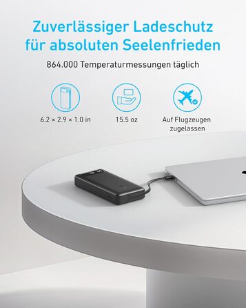 Powerbank Anker 20000mAh з USB-C кабелем, 87W, 1 USB-C + 1 USB-A, для MacBook, iPhone, Samsung, Switch та інших пристроїв