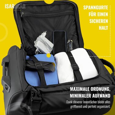 Чемодан ручної поклажі Isar Gear® з 2 колесами (50x35x20 см) - Легкий дорожній чемодан 20 літрів з тканини, ручний ролер, м'який кейс (Softcase) чорного кольору з колесами, висота 50 см