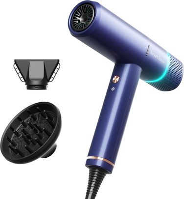 Іонізатор для волосся Föhn: Швидкий фен з дифузором для жінок та чоловіків, 3 режими, 2 швидкості, чорний (блакитний)