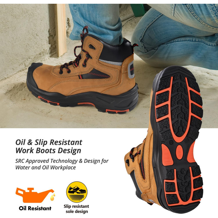 Черевики робочі S3Work M-8518 для чоловіків та жінок, захисні, антистатичні, водонепроникні, з натуральної шкіри, широка колодка, коричневі