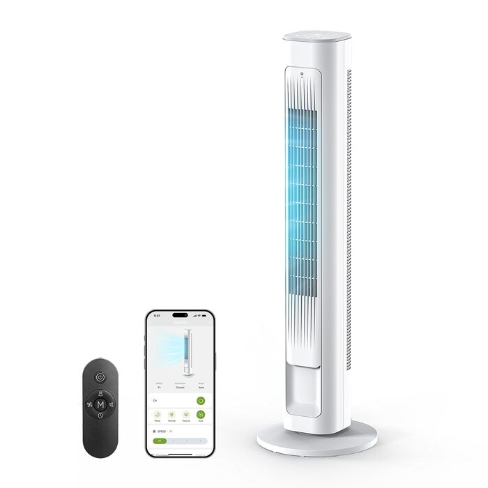 Вентилятор вежовий FLANUR WiFi Alexa, 108 см, 90° осциляція, 4 режими, таймер 12 год, білий