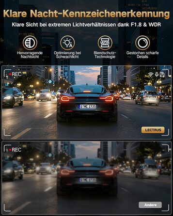 3-канальний автомобільний відеореєстратор 4K (передній, задній, салонний), 170° широкий кут, нічна зйомка, паркування 24/7, G-сенсор, WiFi 5.8 ГГц, SD-карта 64ГБ, чорний