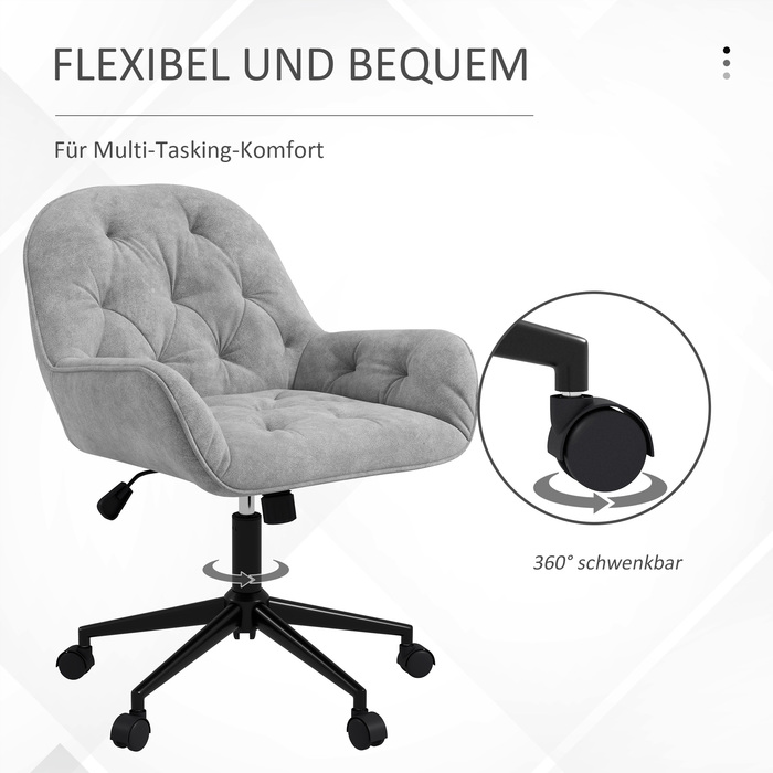 Vinsetto Adjustable Swivel Chair, Ergonomic Office Chair with Velvet-Look Finish in Light Gray for Living Room & Office