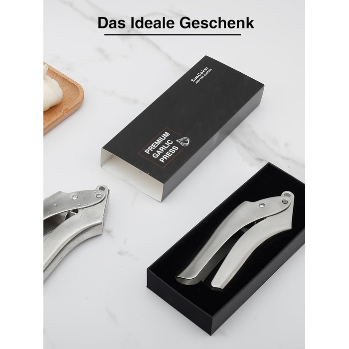 Преміум-прес для часнику з нержавіючої сталі EN 1.4301 – не потребує очищення, придатний для миття в посудомийній машині, інтегрований дизайн, легко чистити, 5 років гарантії
