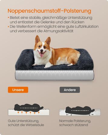 Ліжко для собак Feandrea FluffyHug, XXL, для великих собак, з м'яким наповнювачем, знімний та пральний чохол, 122 x 85 x 19 см, сірий Ombré PGW234G01V1