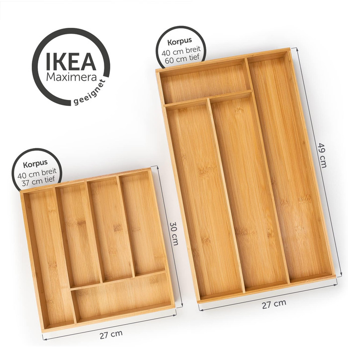 Органайзер для столових приборів Blumtal з бамбука, розсувний, 5-7 відділень, для кухонних шухляд (49x27 см, сумісний з IKEA Maximera)