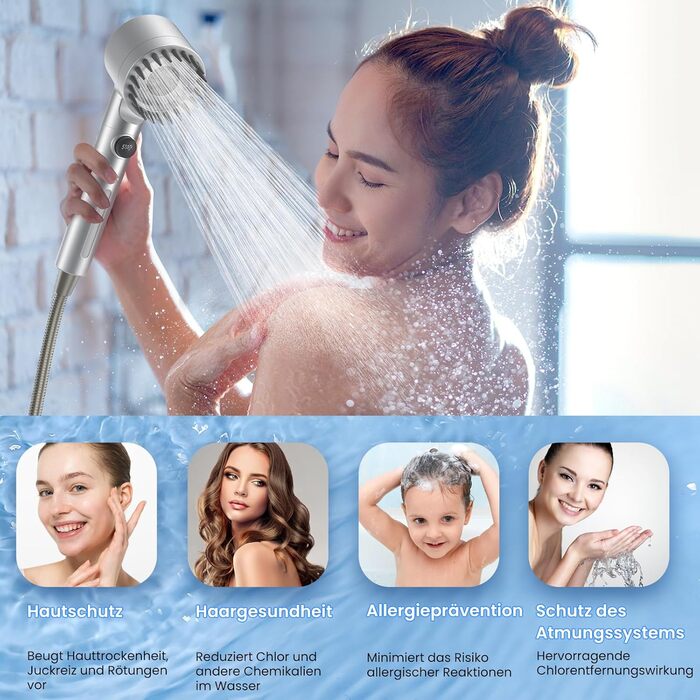 Літній душ FEELSO з 5-шаровим фільтром, 3 режими, шланг 5м, економія води, видалення хлору (Срібний)