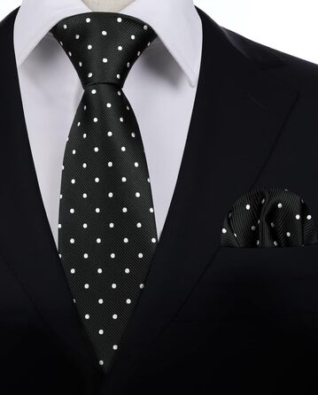 Чоловіча краватка HISDERN з кишеньковим хустинкою в горошок. Класичний стиль для весілля, ділових зустрічей. Чорно-білий комплект, універсальний розмір.