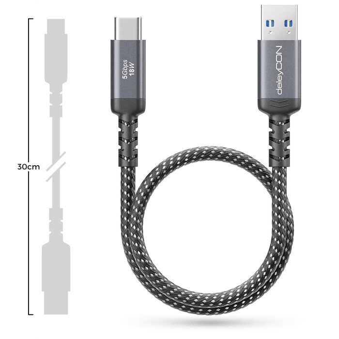 Кабель USB-A на USB-C deleyCON 1.5м, USB 3.0 (5Gbps), для смартфонів, планшетів, ноутбуків, камер, HDD, SSD