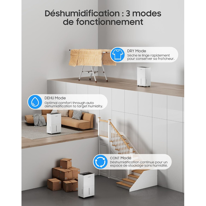Електричний осушувач повітря 20 л/день – потужний, енергоефективний, портативний, з 3 режимами та регулюванням вологості, для дому